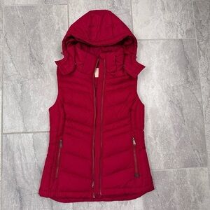 Women's Red Hooded Puffer Vest with Removable Hood